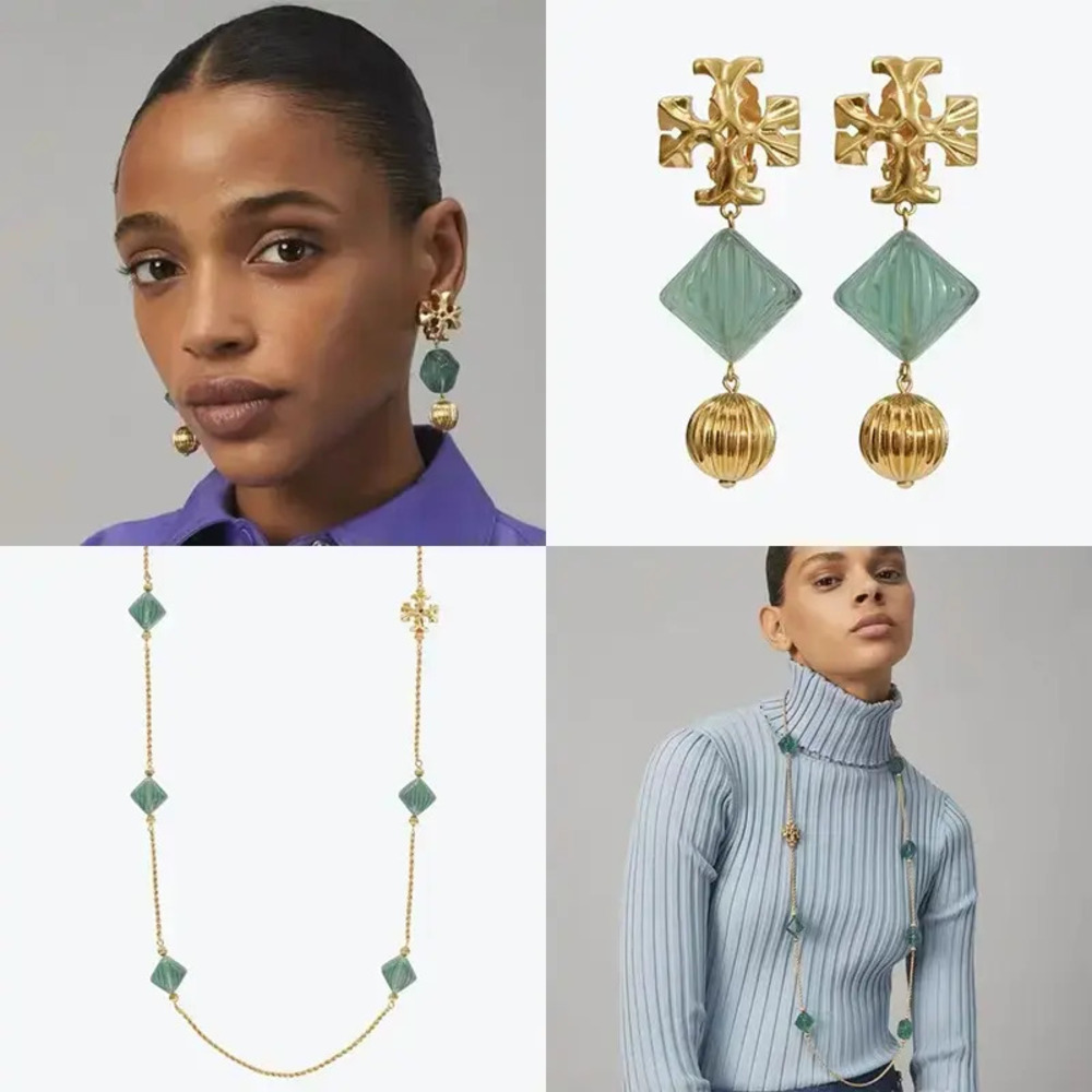 Tory Burch Gold Plated Matte Round Ball Stud Earrings and Acrylic Sweater